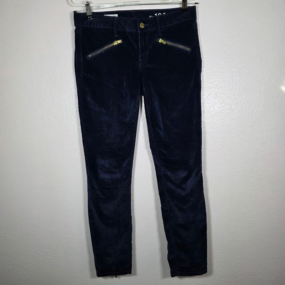 Gap 1969 Velvet Always Skinny Pants Navy Blue Gold Zippers Women's 27